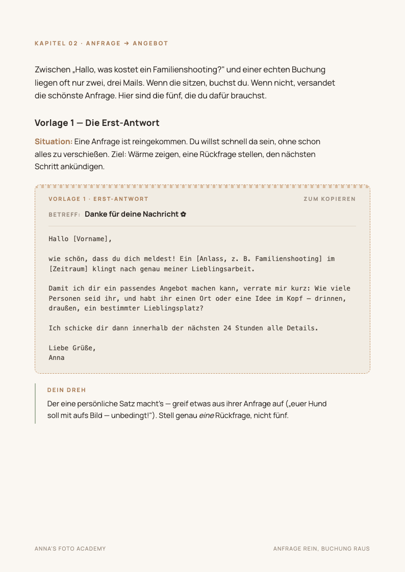 Beispielseite: kopierfertige E-Mail-Vorlage mit Betreffzeile