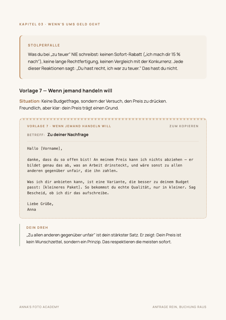 Beispielseite: die Antwort auf „zu teuer