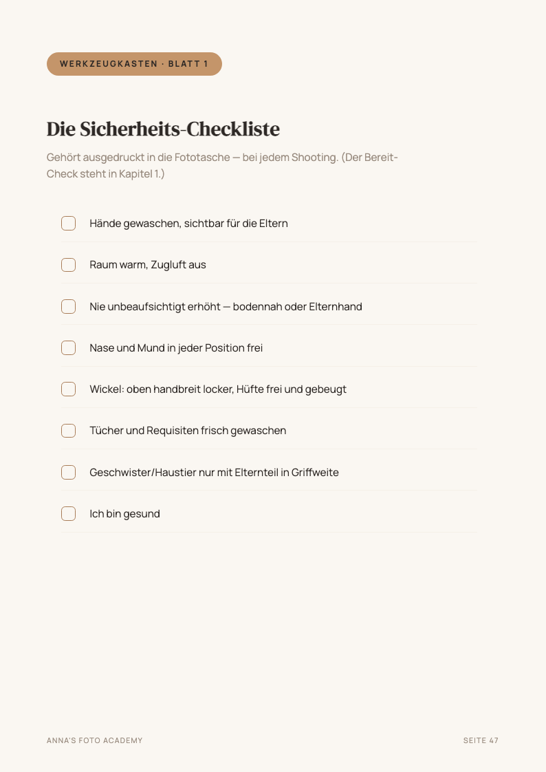 Beispielseite: Sicherheits-Checkliste zum Ausdrucken
