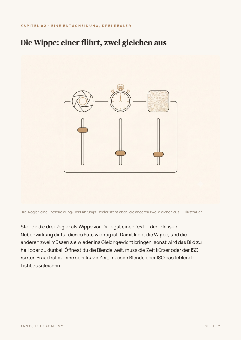 Beispielseite: die drei Regler als Illustration